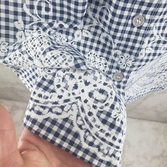 Alfred Dunner Blue Check Button Front Roll Tab Short Sleeve Shirt Womens Size M - Picture 4 of 10